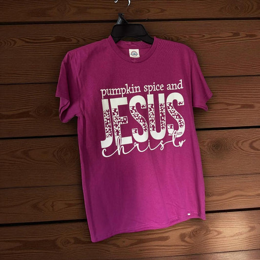 short sleeve tee shirt pumpkin spice and jesus